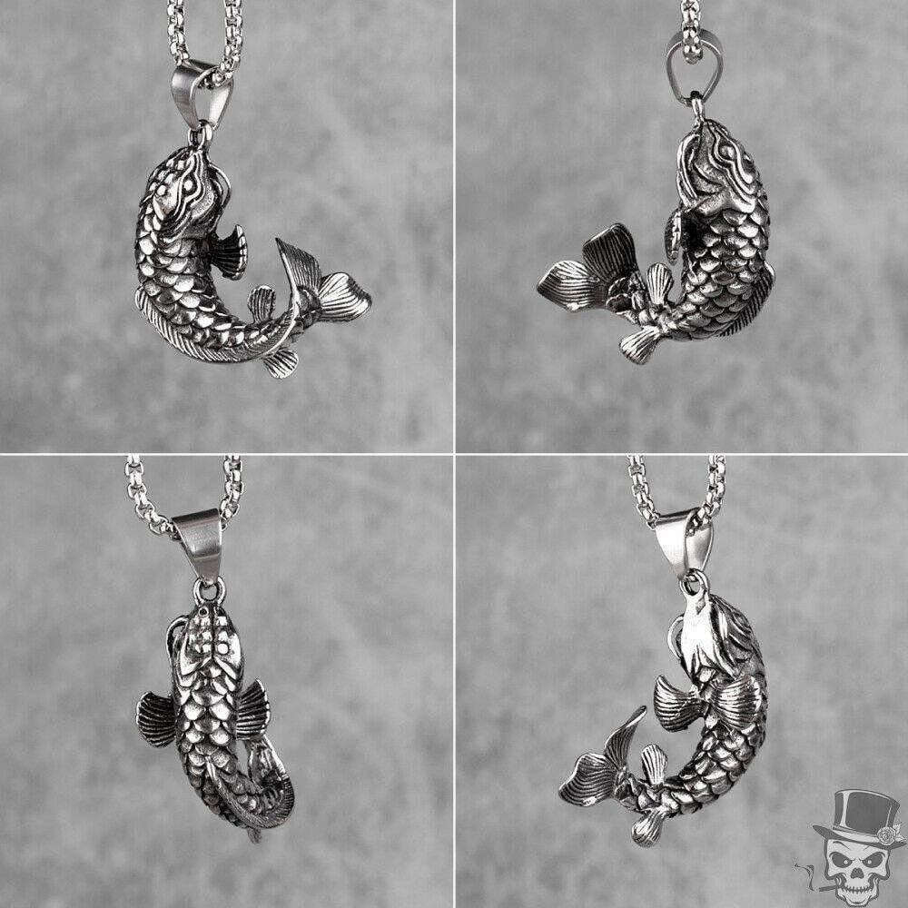 Koi Pendant, Fisherman's necklace, Men's Stainless Steel necklace, 28 inches