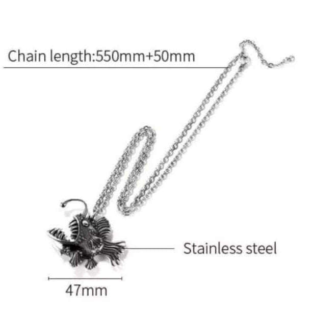 Anglerfish Stainless Steel pendant necklace, 22 inches