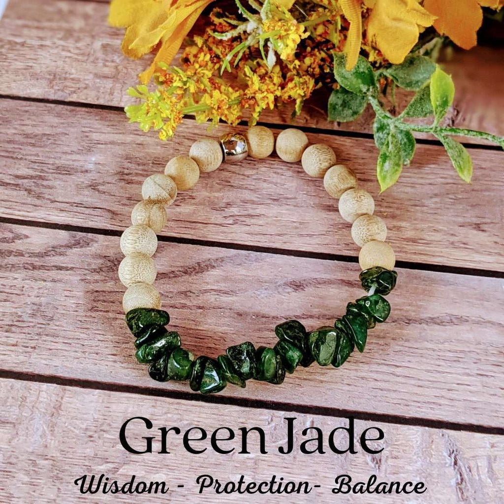 Green Jade Gemstone Chip Diffuser Bracelet- Good Luck Bracelet
