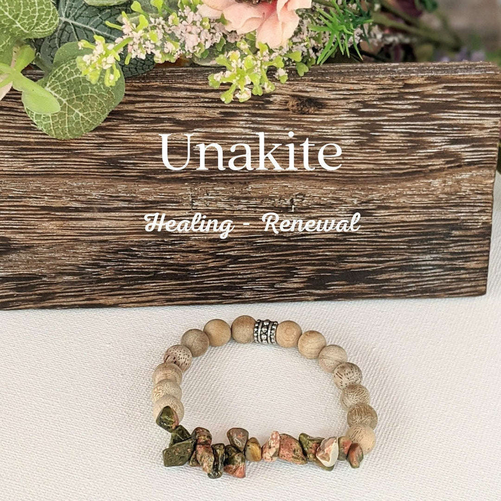 Natural Unakite Gemstone Chip Diffuser Bracelet- Healing Bracelet