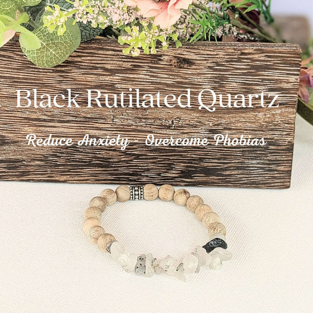 Natural Black Rutilated Quartz Gemstone Chip Diffuser Bracelet- Anxiety Bracelet