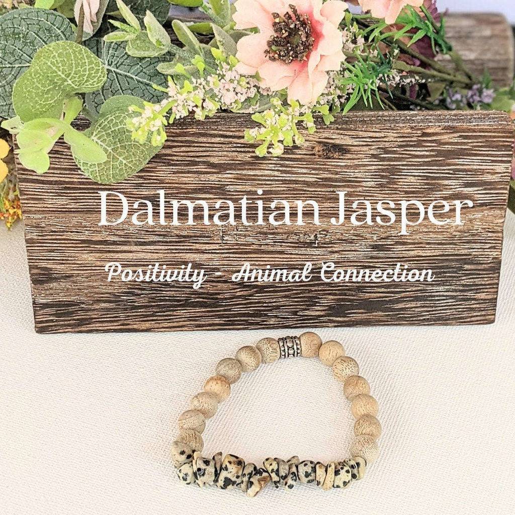Natural Dalmation Jasper Gemstone Chip Diffuser Bracelet- Animal Connection Bracelet