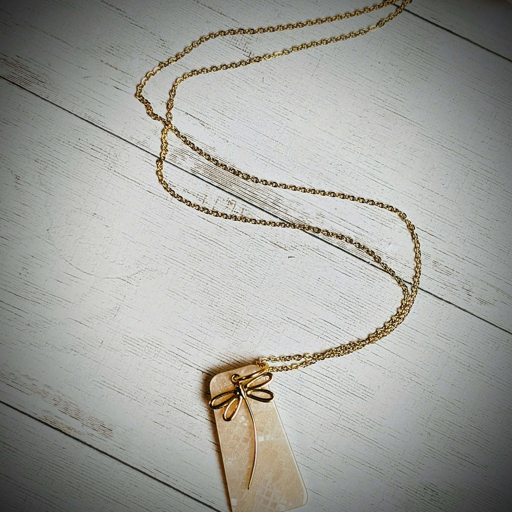 Gold Dragonfly Tag necklace, 24 inch