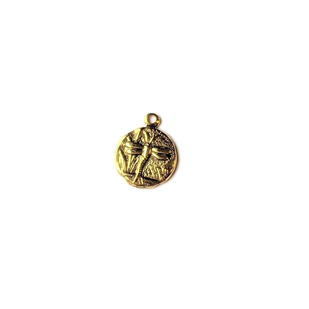 Small Gold Dragonfly Disc Charm