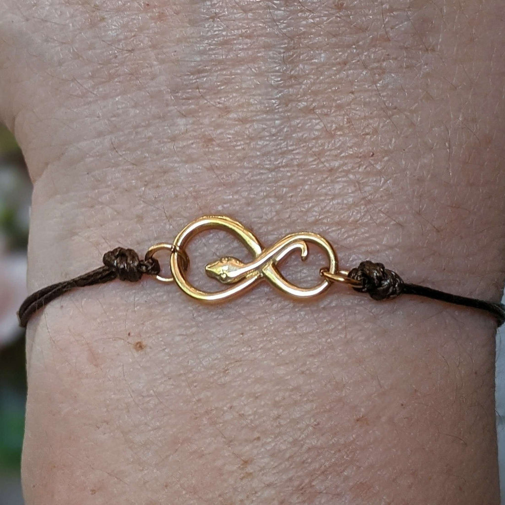 Gold Eternity Snake Symbol Waxed Cord surfer Bracelet