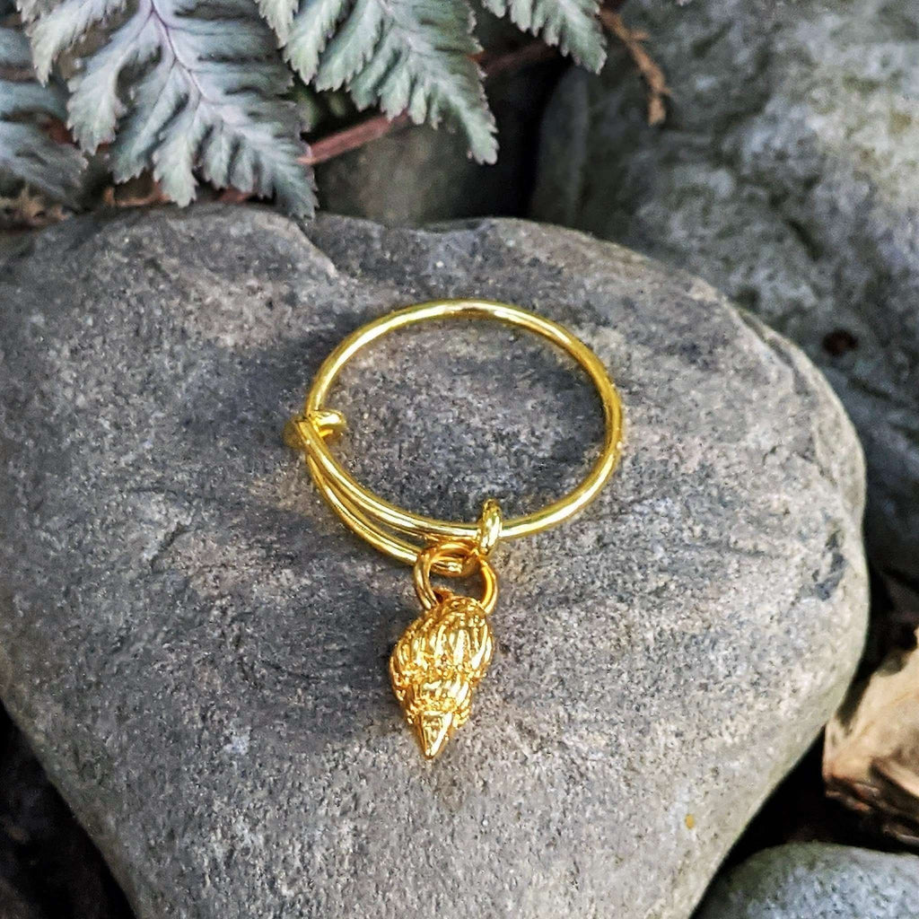 Gold Conch Seashell Expandable Charm Ring,Gift for her