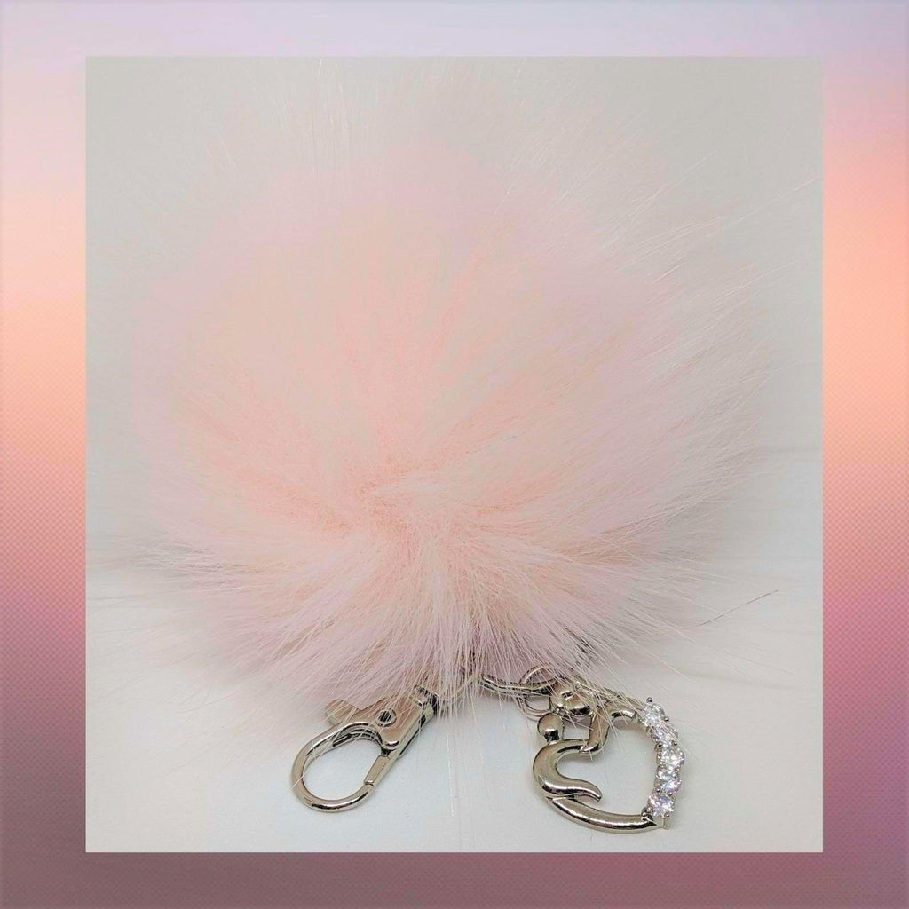 Rhinestone Mother and Baby Keychain/Faux Fur Pom Pom Charm Key Chain-Purse Charm/Journal Charm