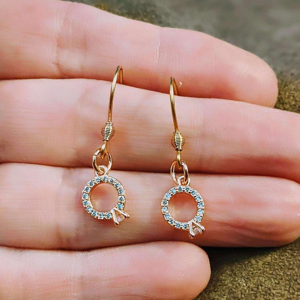 Rose Gold CZ Diamond Engagement Ring Earrings