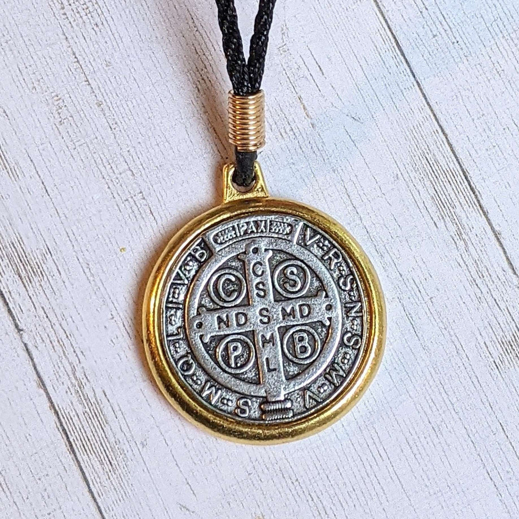 Two-Tone St. Benedict Medallion necklace, 20 inch