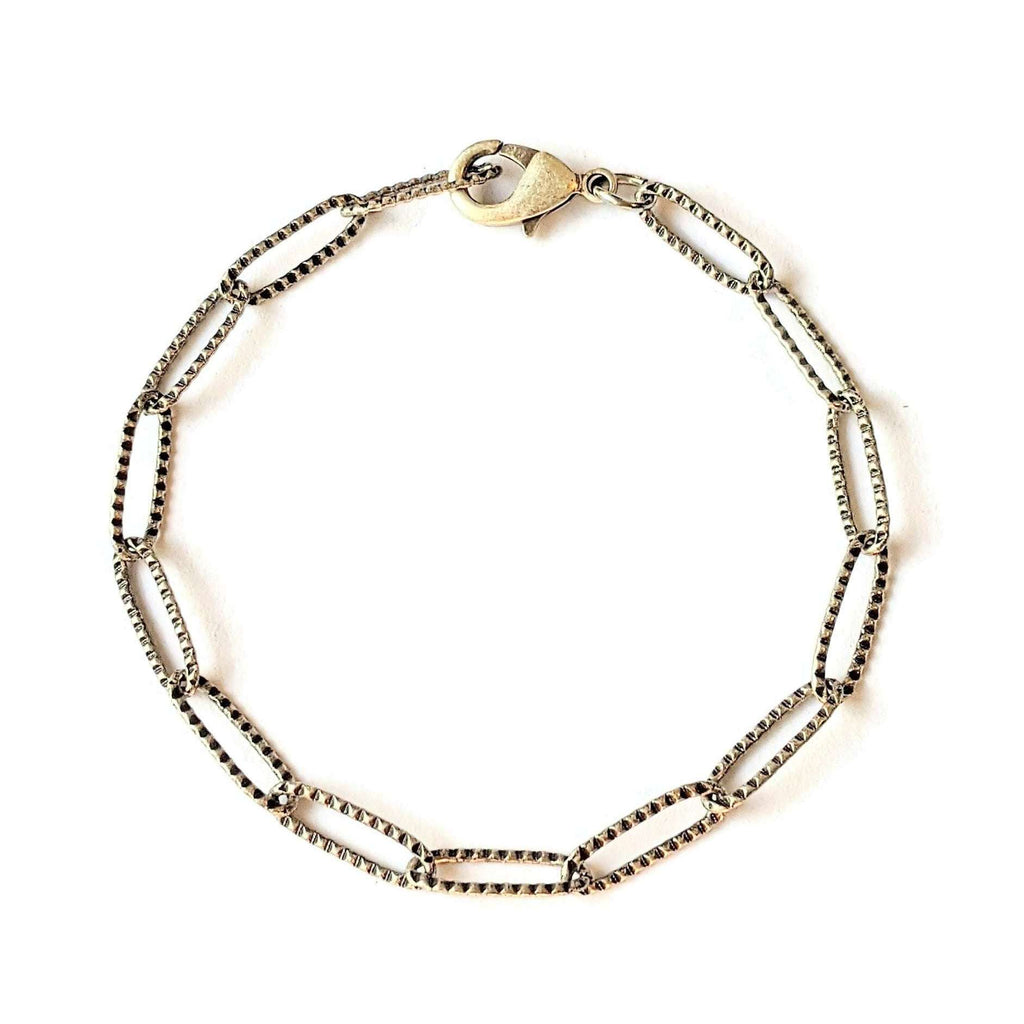 Antique Silver Textured Paperclip Link Charm Bracelet Base - D.I.Y. - BUILD YOUR CHARM BRACELET!