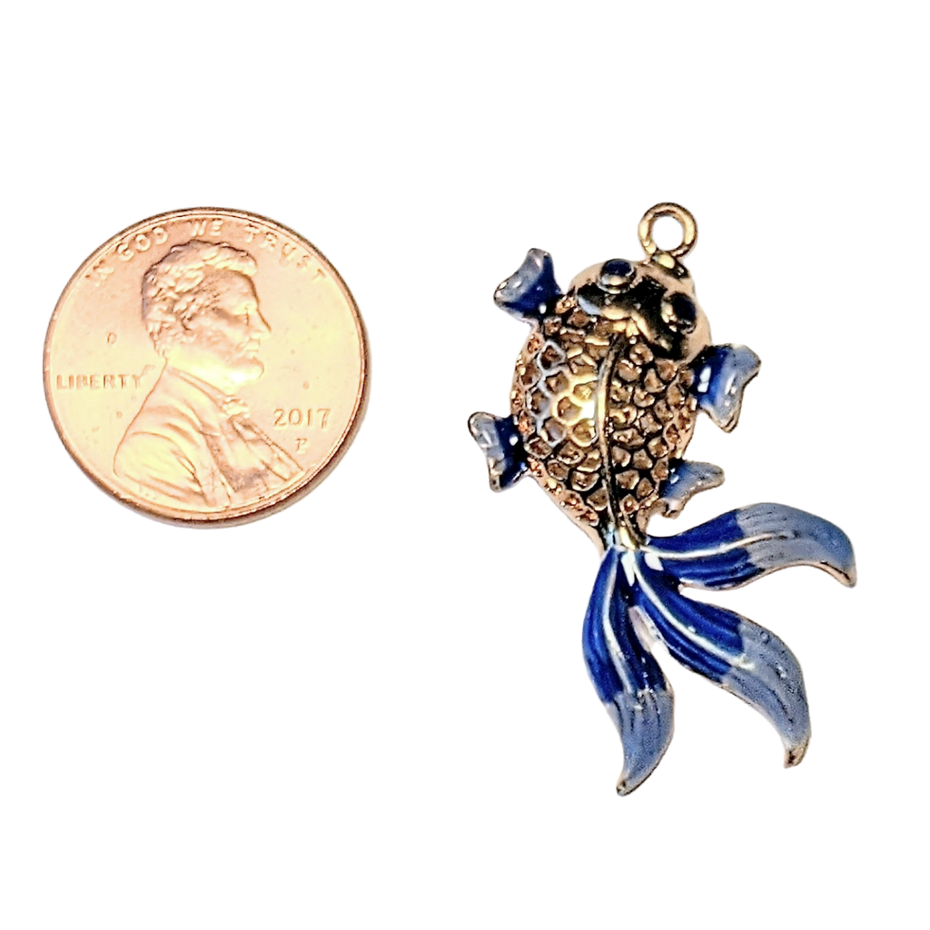 Gold & Blue 3D Koi Fish Charm Pendant