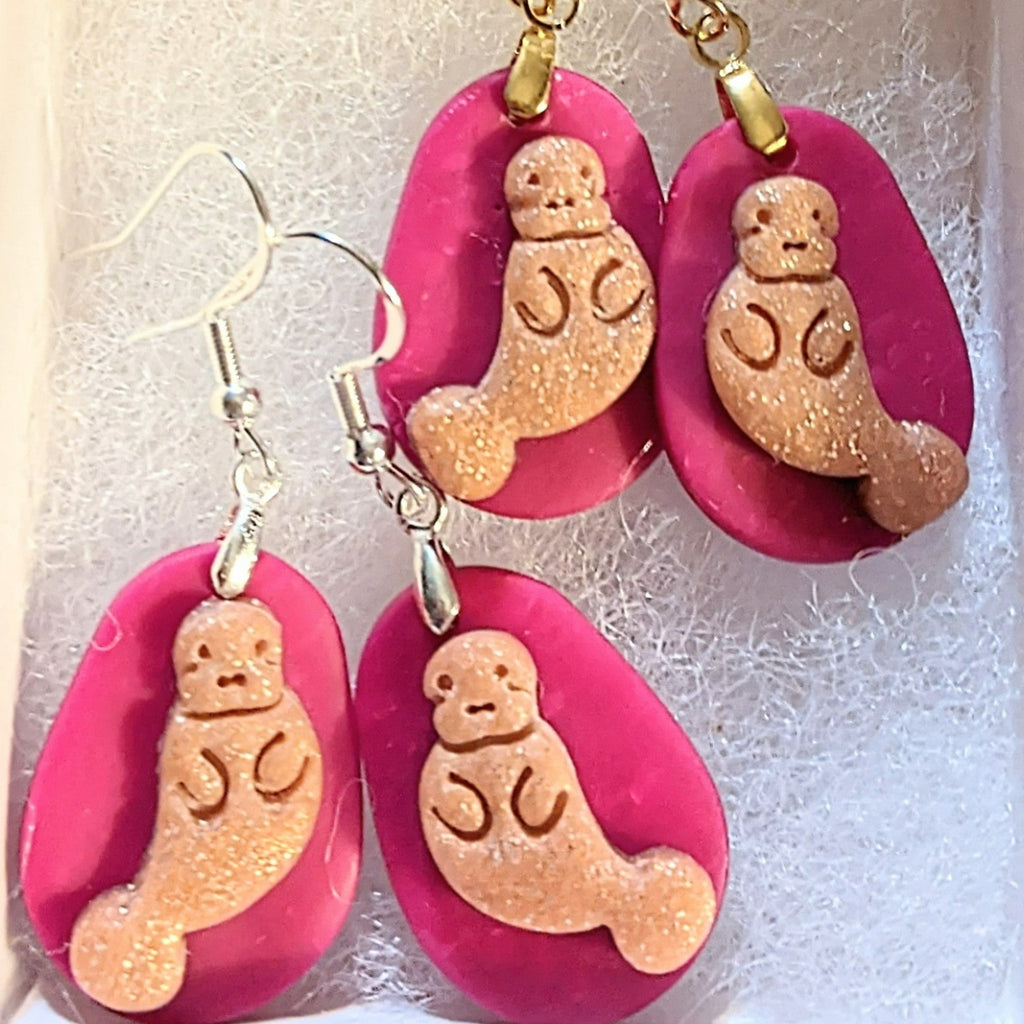 Manatee Clay hook earrings, Gold or Silver