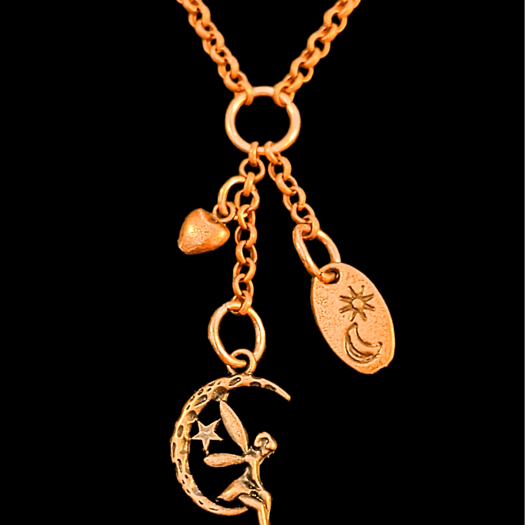 Fairy Moon Copper Charm Keeper Necklace, 18-24 inch