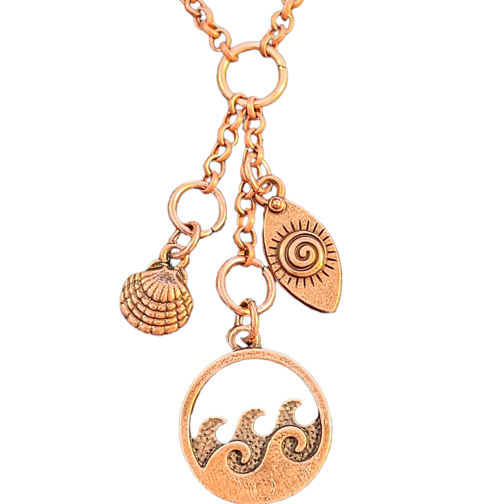 Ocean Wave Copper Charm Keeper Necklace, 18-24 inch