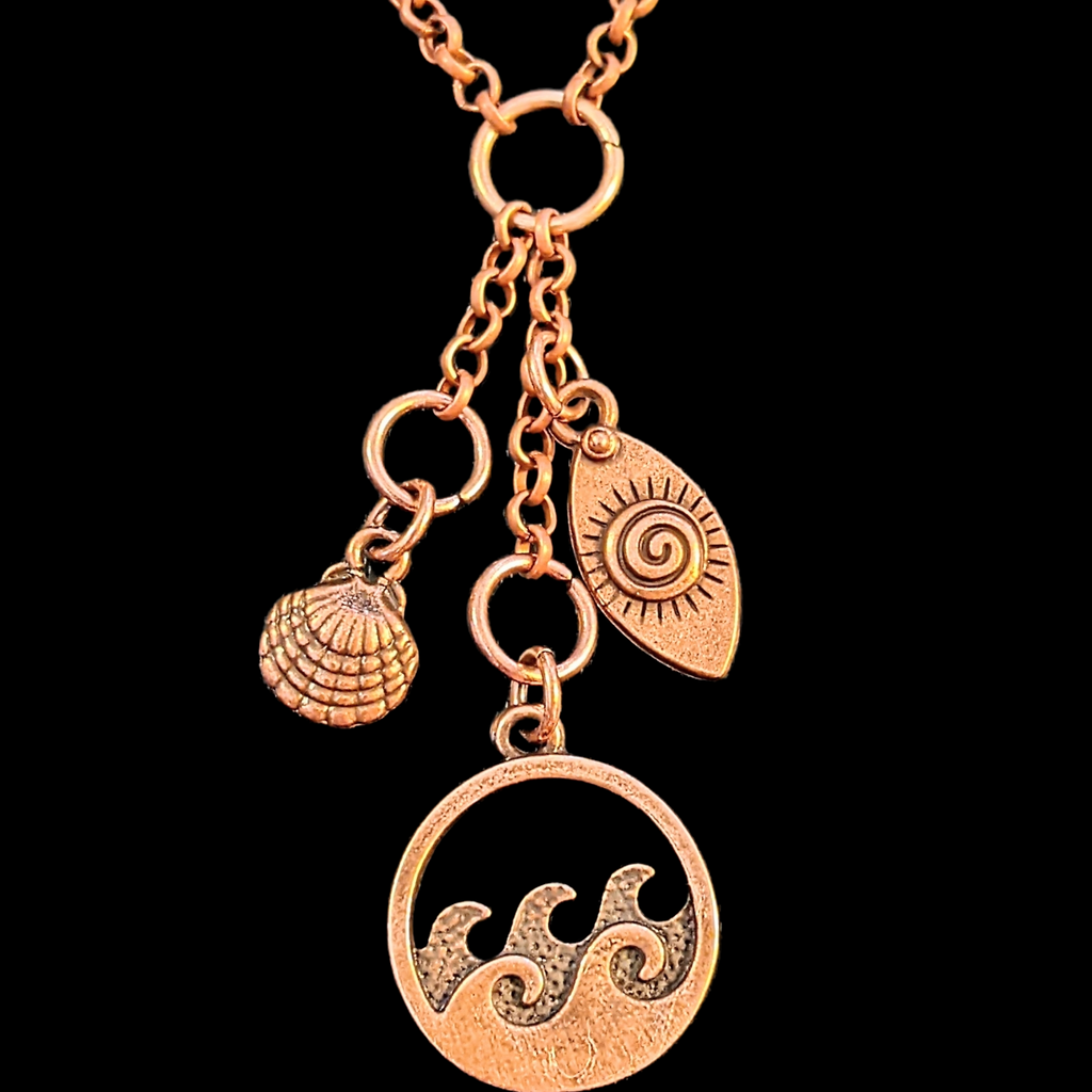 Ocean Wave Copper Charm Keeper Necklace, 18-24 inch
