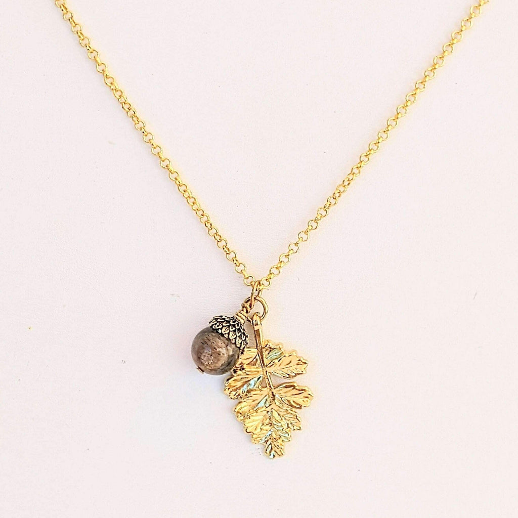 Acorn Oak Leaf Necklace, Gold