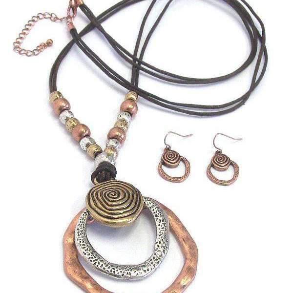 Boho Hammered Necklace / Earring Set
