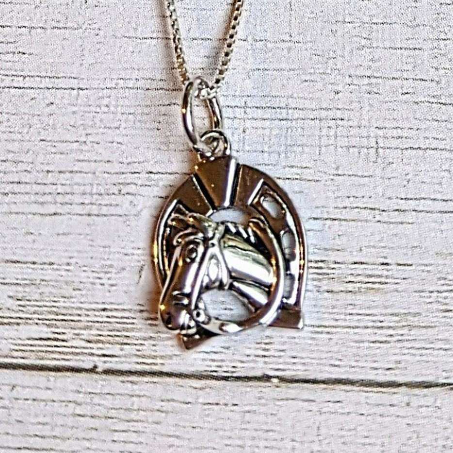 Sterling Silver Horse Pendant charm necklace, 22 inch