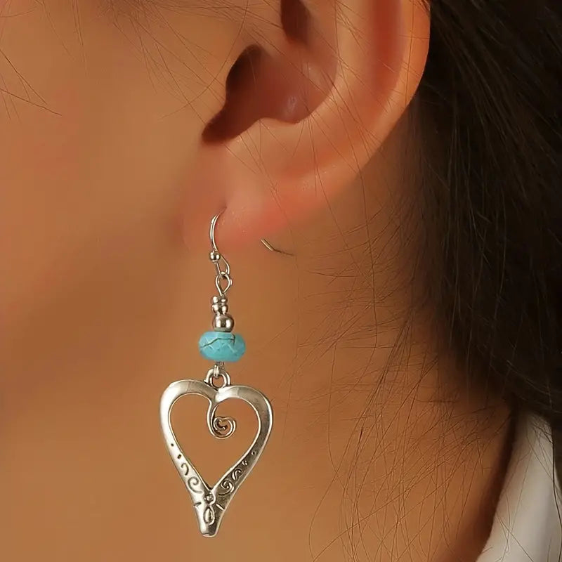 Turquoise Bead Heart dangle earrings