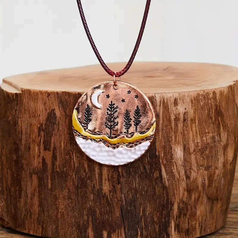 Copper Tree River Moon Disc Necklace