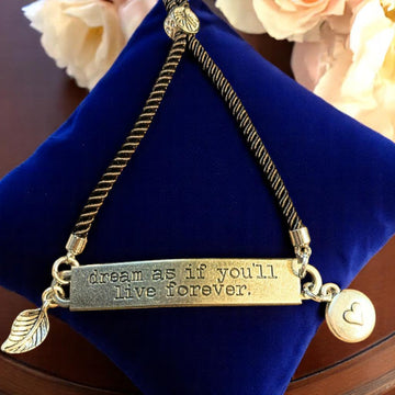 Boho Dream as if You'll Live Forever/ Inspirational Quote Twisted Rope Bolo Bracelet