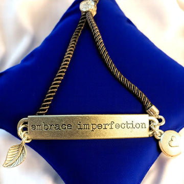 Embrace Imperfection Inspirational Quote Twisted Rope Bolo Bracelet