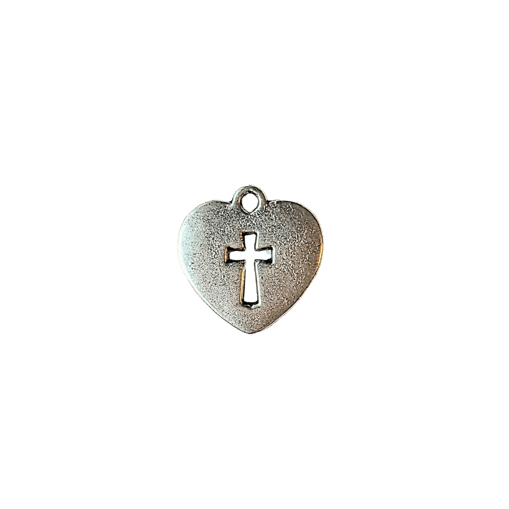 Silver Heart Cross Charm