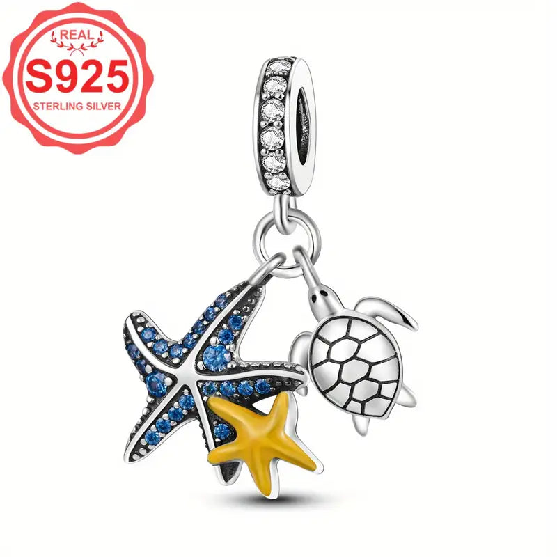 Sea Life Sterling Silver Toggle Charm Necklace, 20 inches