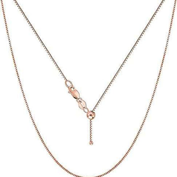 18K Rose Gold Adjustable Box Chain, adjustable up to 17 inches