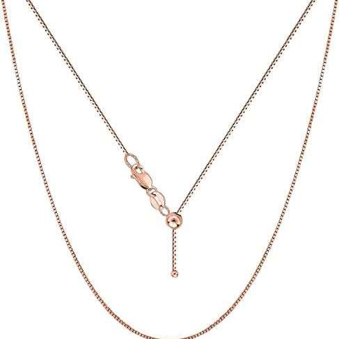 18K Rose Gold Adjustable Box Chain, adjustable up to 17 inches