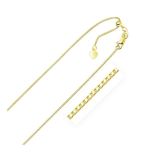 18K Yellow Gold Adjustable Box Chain, adjustable up to 24 inches