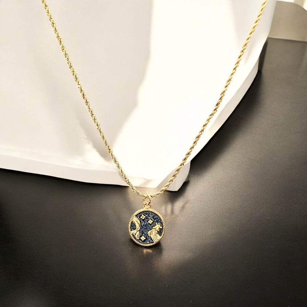 Blue Enamel Zodiac Pendant Necklace - 20 inches