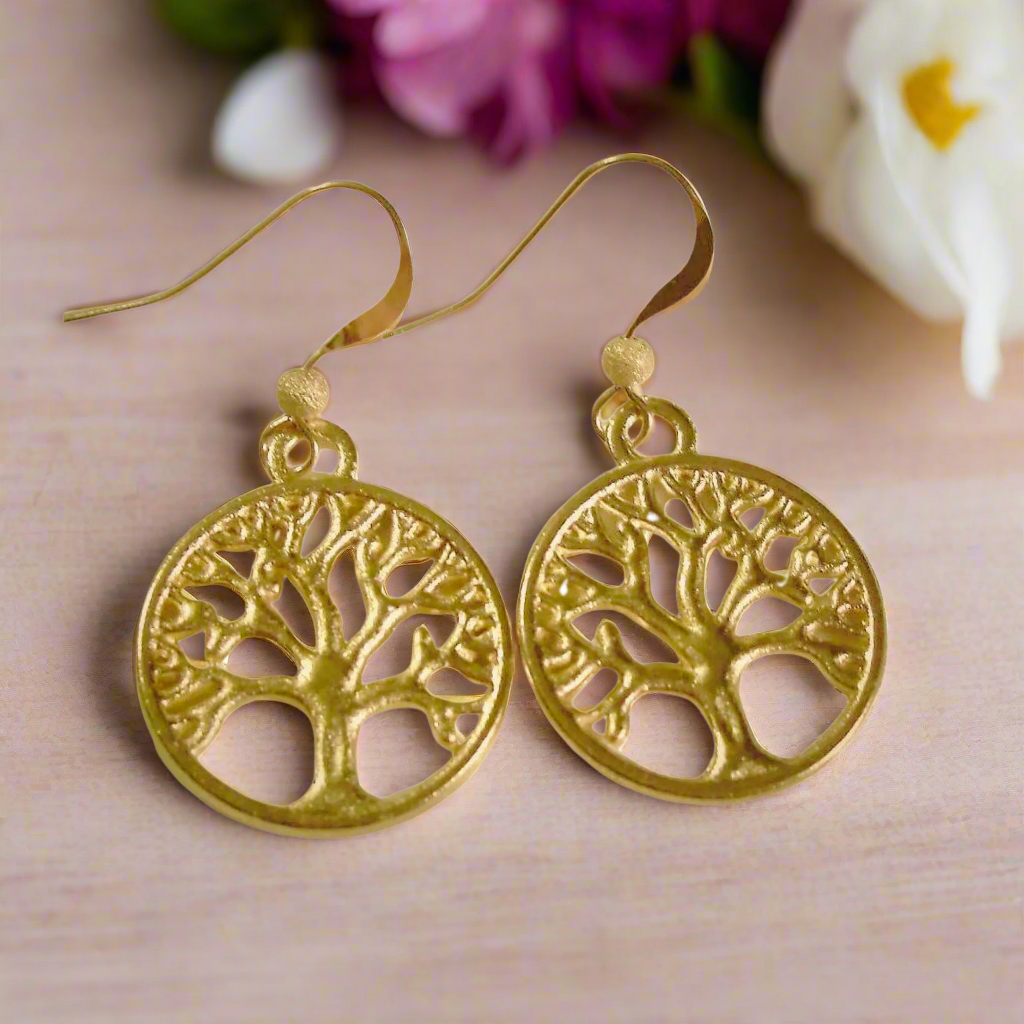 Tree of Life dangle earrings, gold