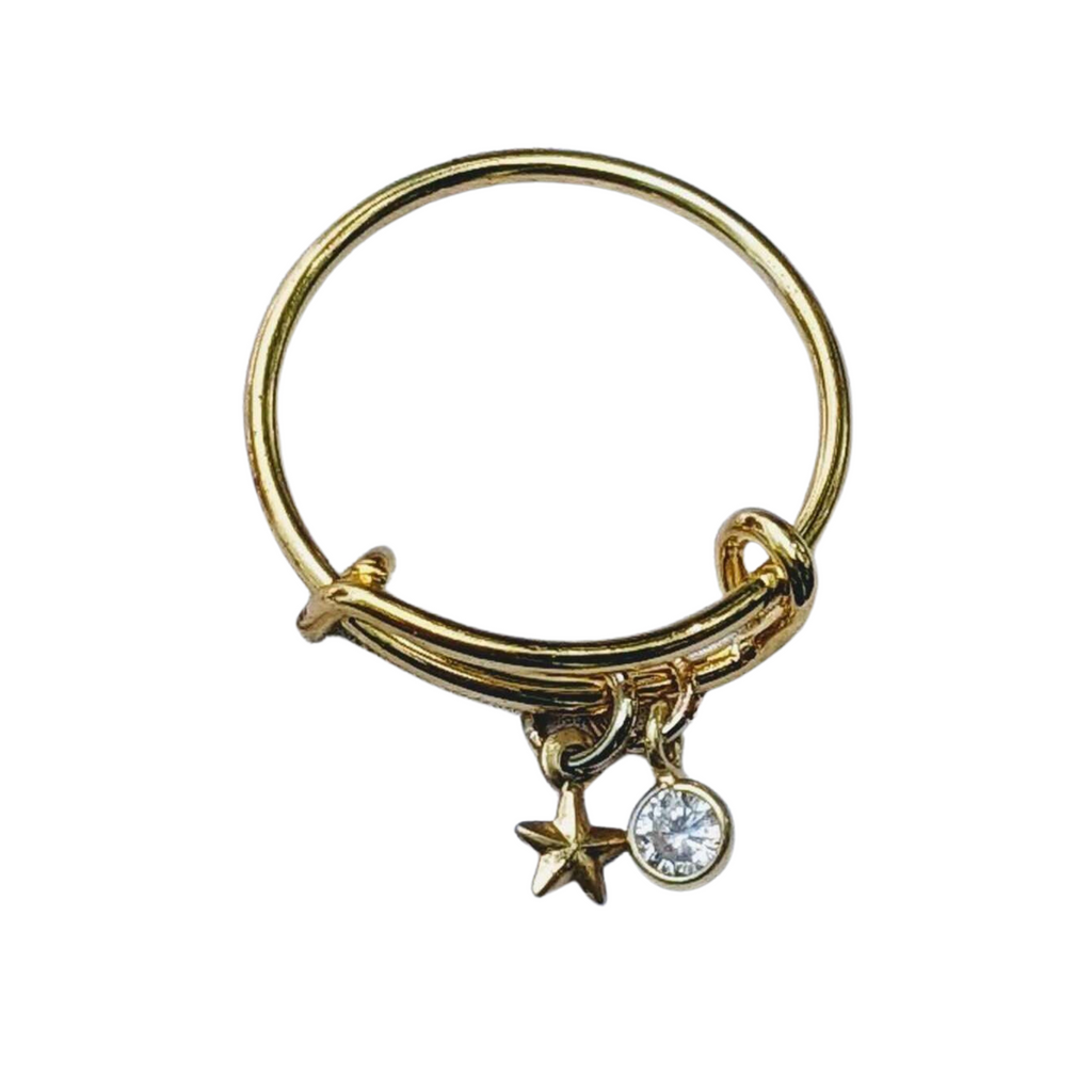 Gold Star Crystal Dangle Charm Ring