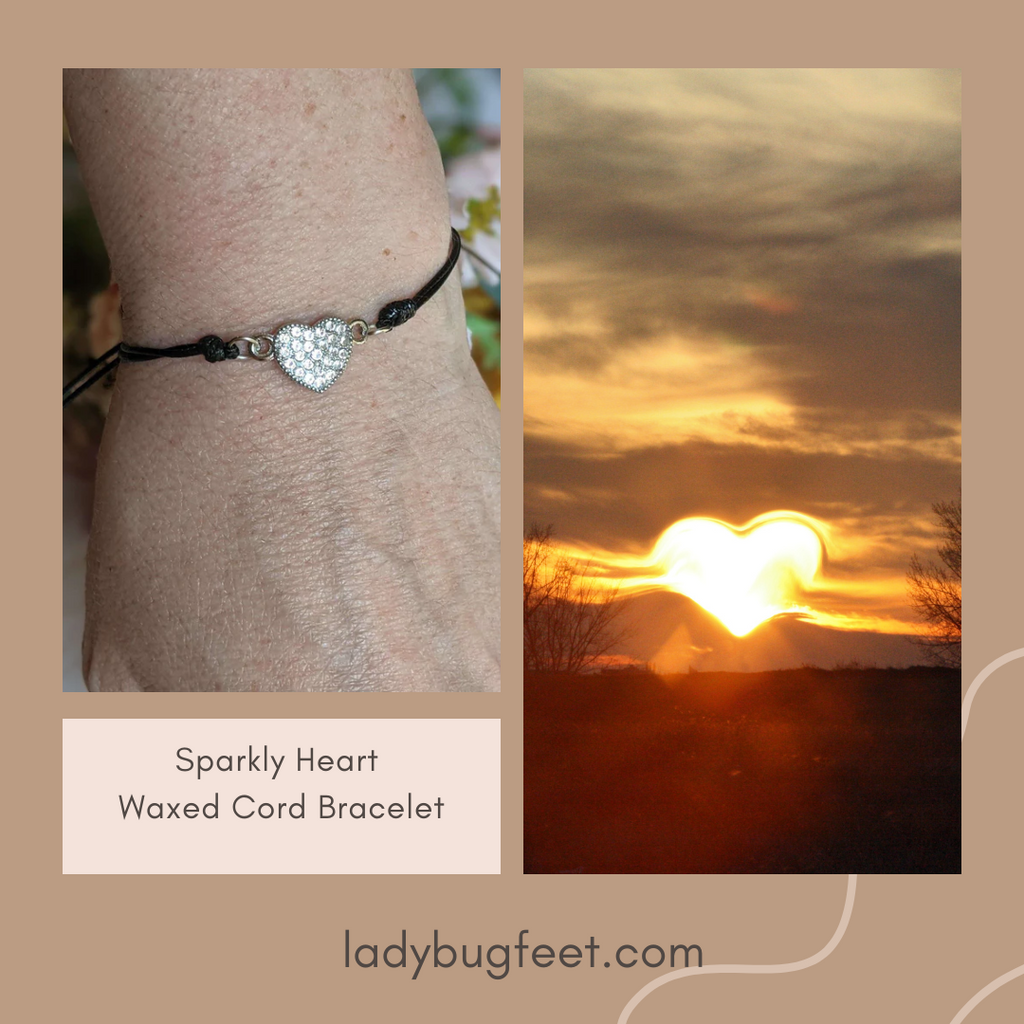 Sparkly Heart Waxed Cord surfer Bracelet