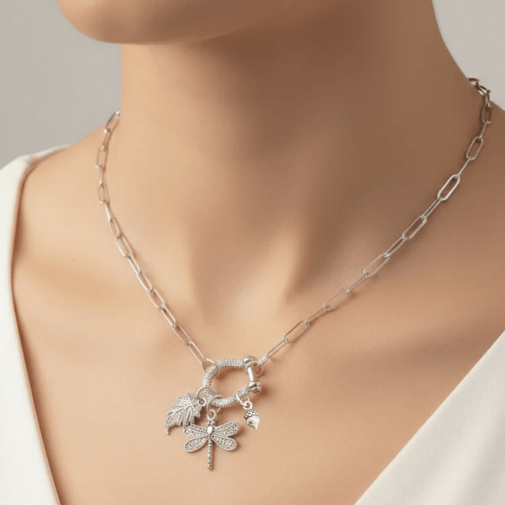 Forest Friends Dragonfly Carabiner Necklace, Silver - 20 inch