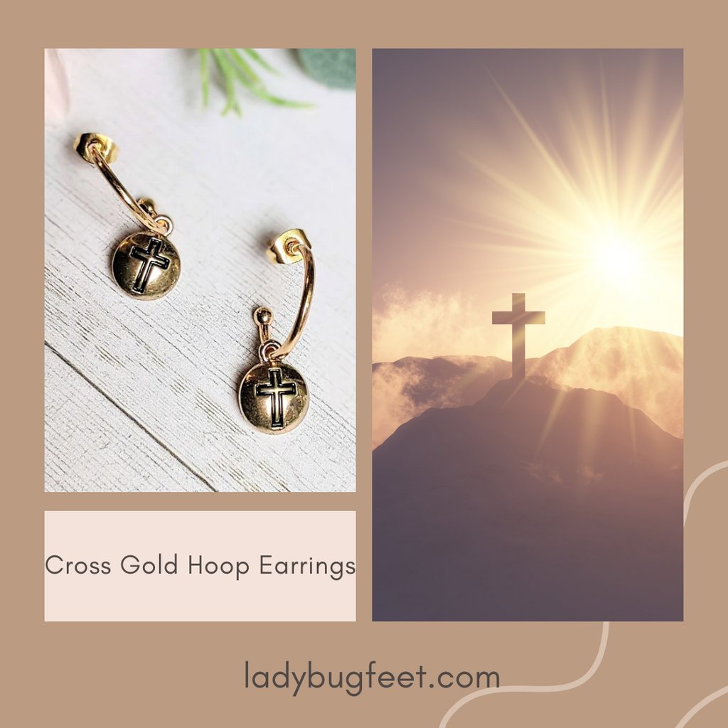 Cross Gold Hoop earrings, Hoop Drop