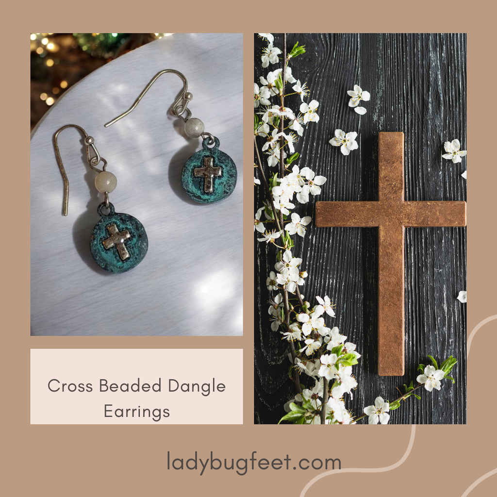 Cross Beaded Dangle Earrings