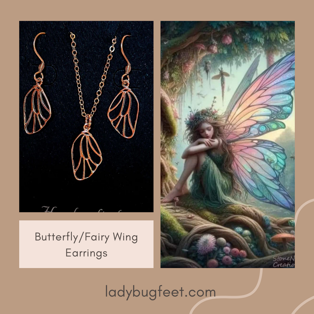 Butterfly/Fairy Wing Rose Gold necklace/earrings set, 18 inch