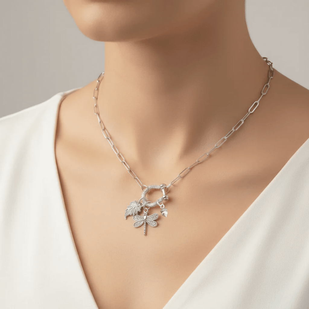 Forest Friends Dragonfly Carabiner Necklace, Silver - 20 inch