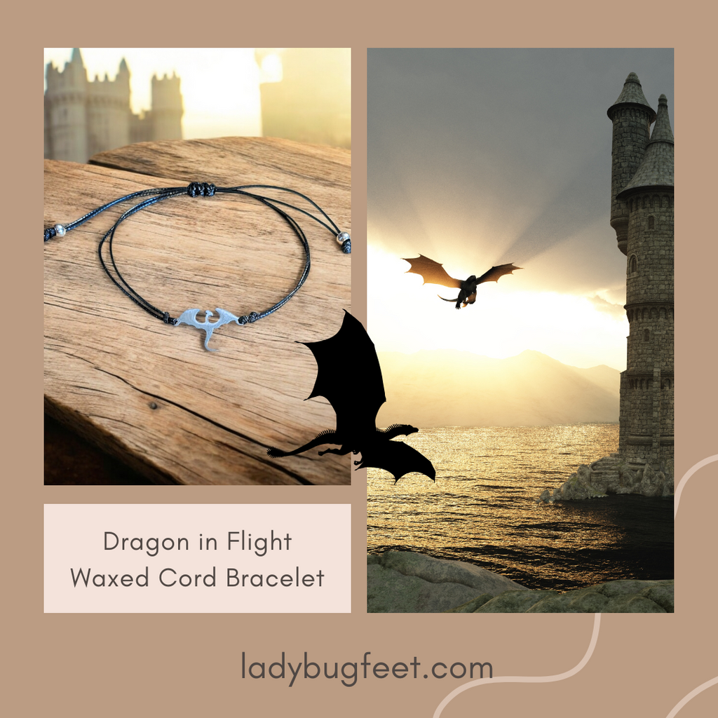 Dragon in Flight Waxed Cord surfer Bracelet