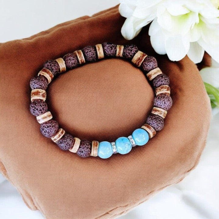 Turquoise Gemstone Lava Bead Stretch bracelet-December Birthstone