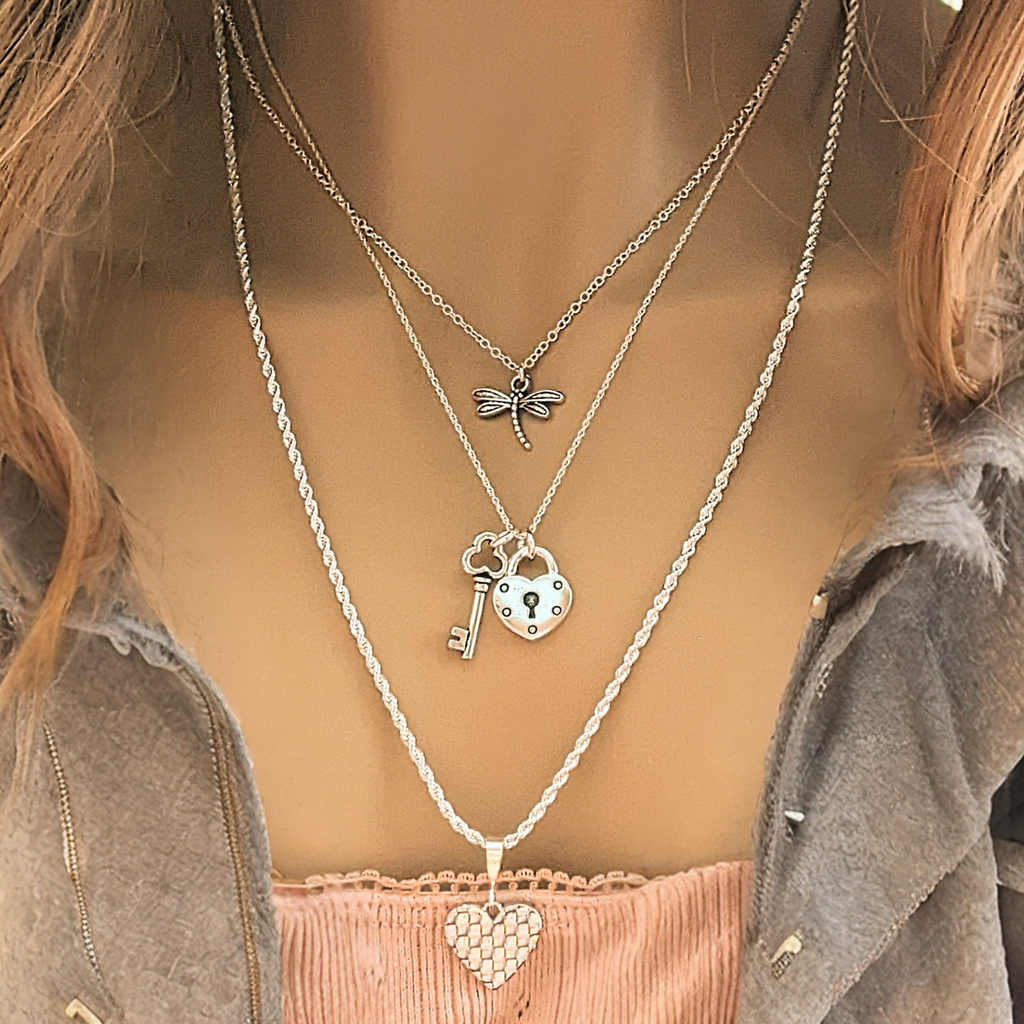 Key to my Heart Lock Layered Necklace Set