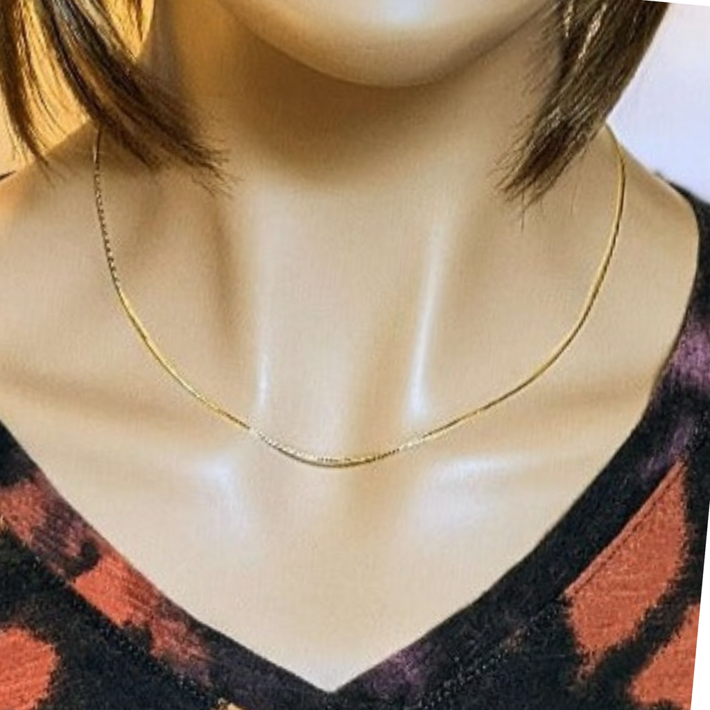 18K Yellow Gold Adjustable Box Chain, adjustable up to 24 inches