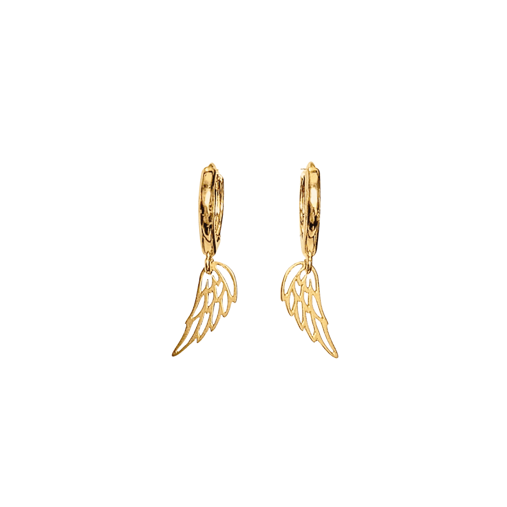 24K Gold Angel Wing Huggie Hoop earrings, 15mm Hoop Drop