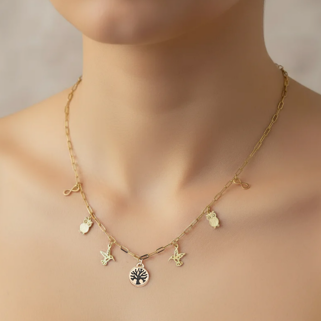 Nature Vibes Multi Charm Link Necklace, Gold- 20 inch