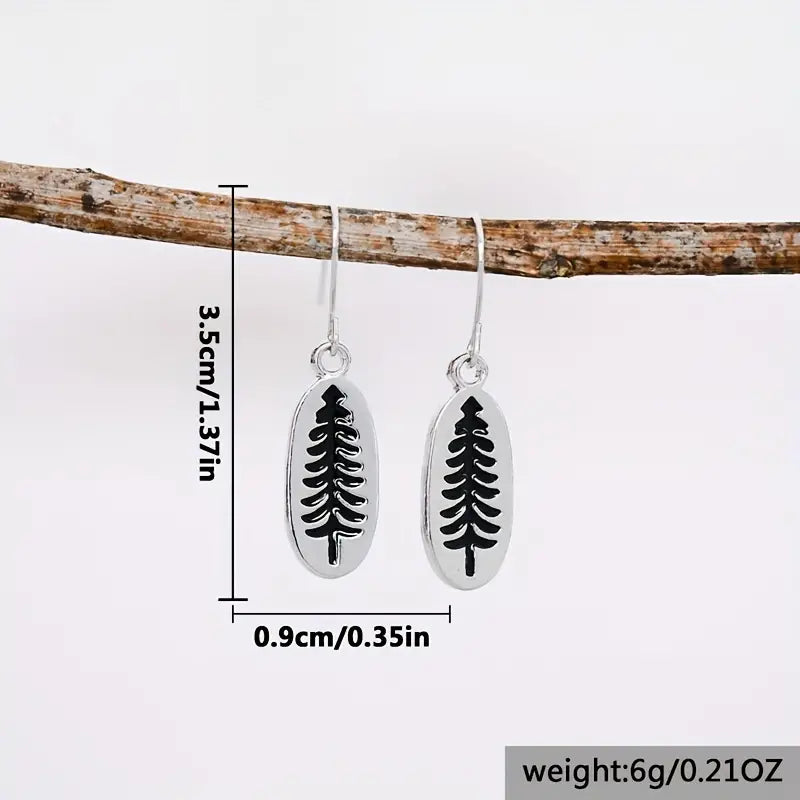 Pine Tree Oval Dangle Earrings