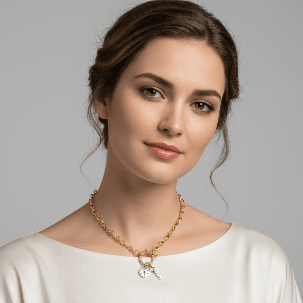 Heart Lock and Key Carabiner Necklace, Gold - 20 inch