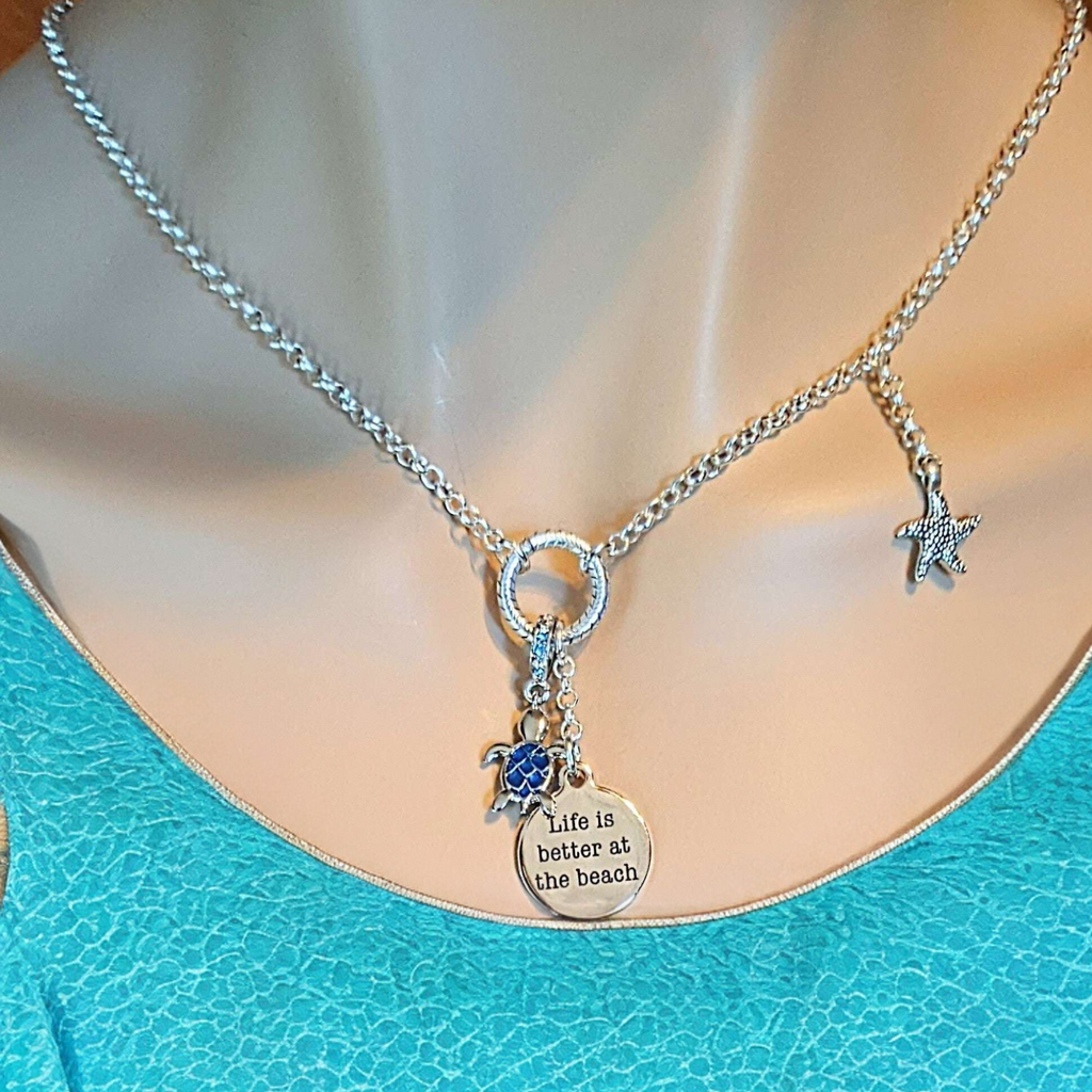 Life is Better On the Beach cluster charm lariat necklace - 18-24 inch