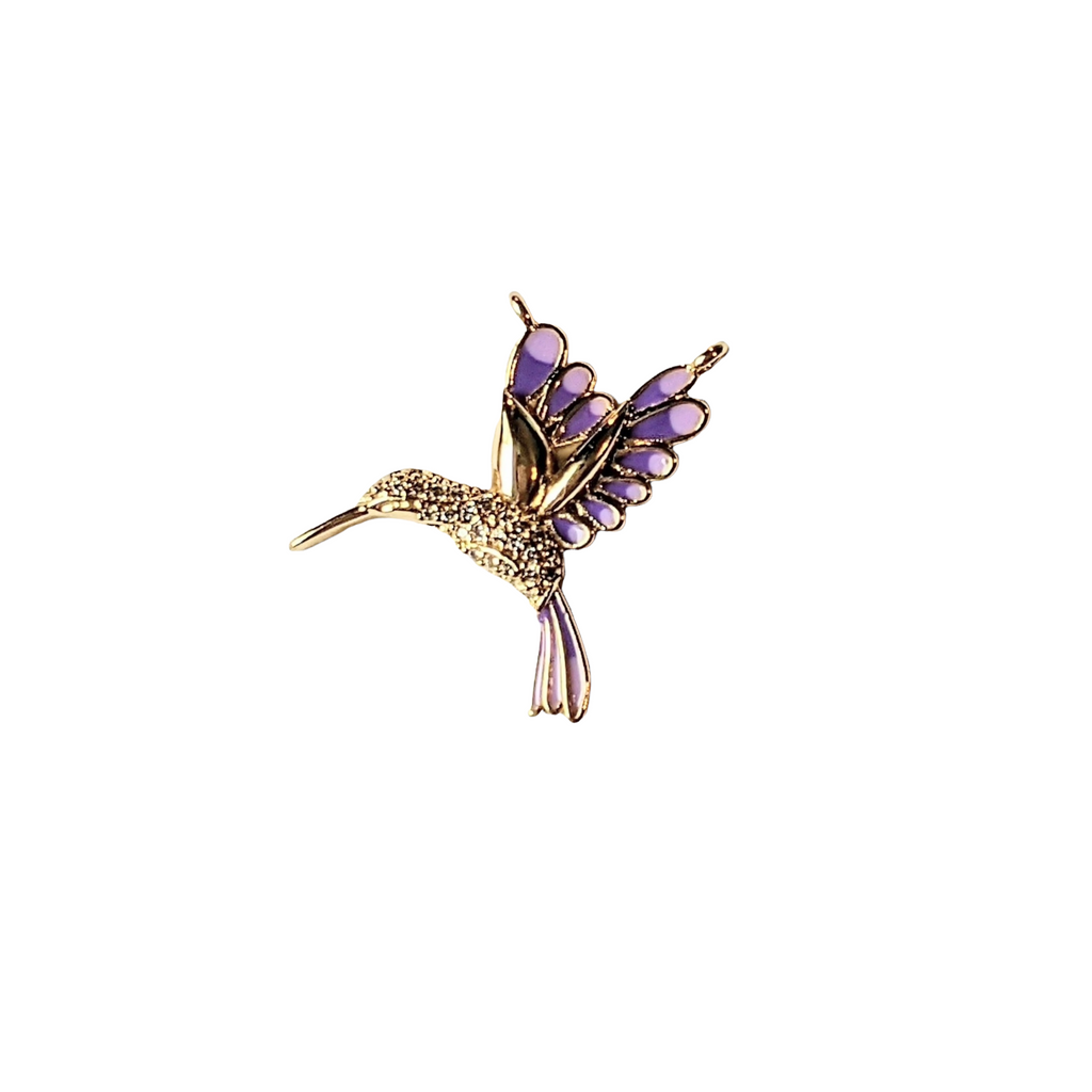 Gold CZ Enamel Hummingbird Charm Pendant